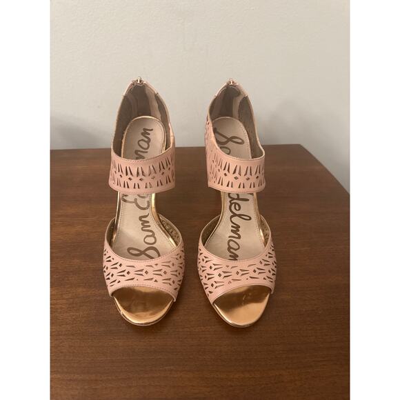 Sam Edelman Alva Summer Blush Nude Leather Cut Out Heels Size 11 - Picture 2 of 7